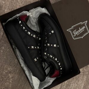 Florsheim Black Leather Studded Sneakers w/ Red Heel Detail New in Box